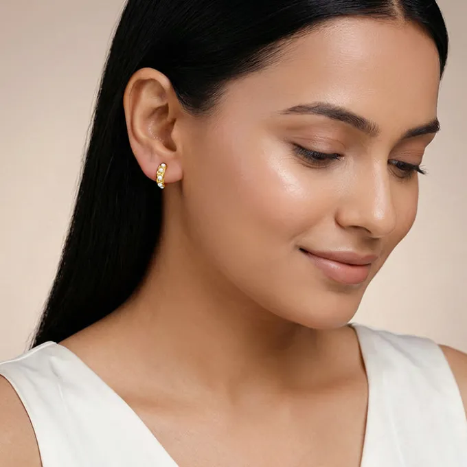 Golden Florence Pearl J Hoop Earrings