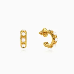 Golden Florence Pearl J Hoop Earrings