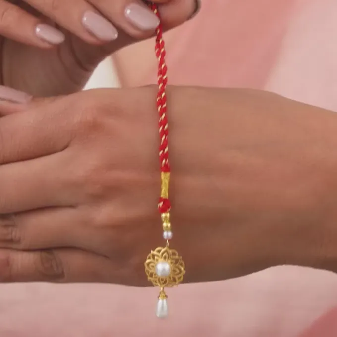 Golden Floret Pearl Lumba Rakhi