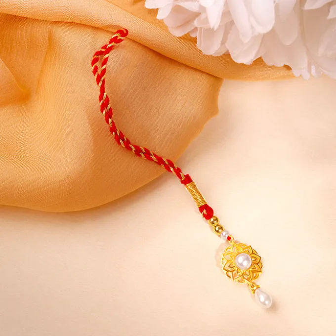 Golden Floret Pearl Lumba Rakhi