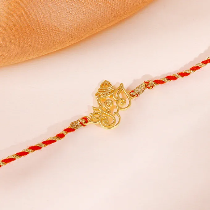 Golden Ganesha Lotus Rakhi