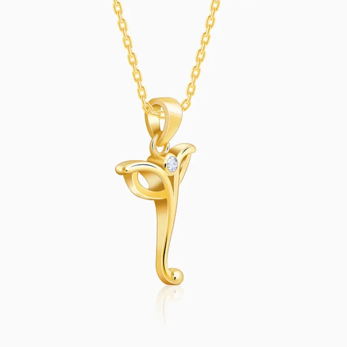 Golden Ganesha Trunk Pendant With Link Chain