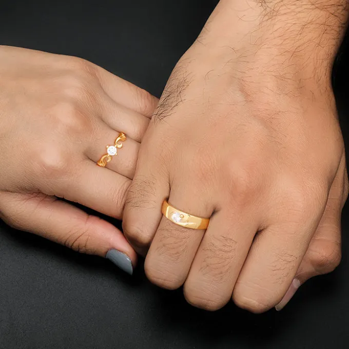 Golden Glowing in Love Couple Rings