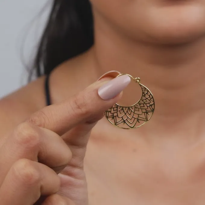 Golden Half Mandala Hoop Earrings