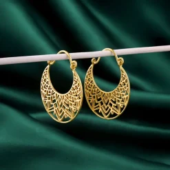 Golden Half Mandala Hoop Earrings