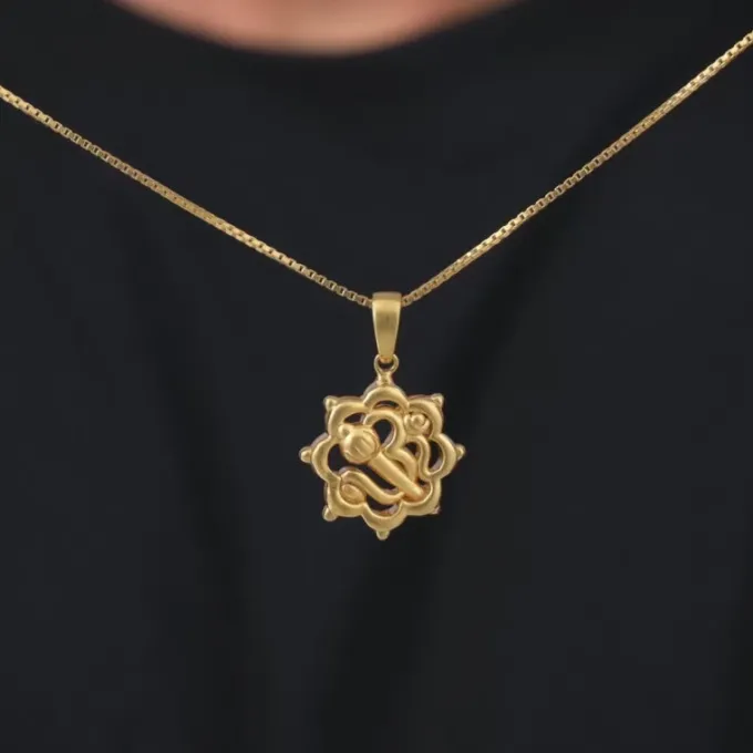 Golden Hanuman Gada Pendant With Box Chain