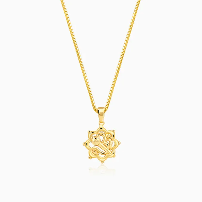 Golden Hanuman Gada Pendant With Box Chain
