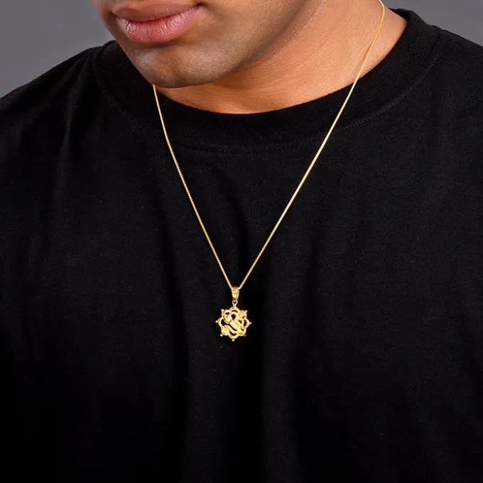 Golden Hanuman Gada Pendant With Box Chain
