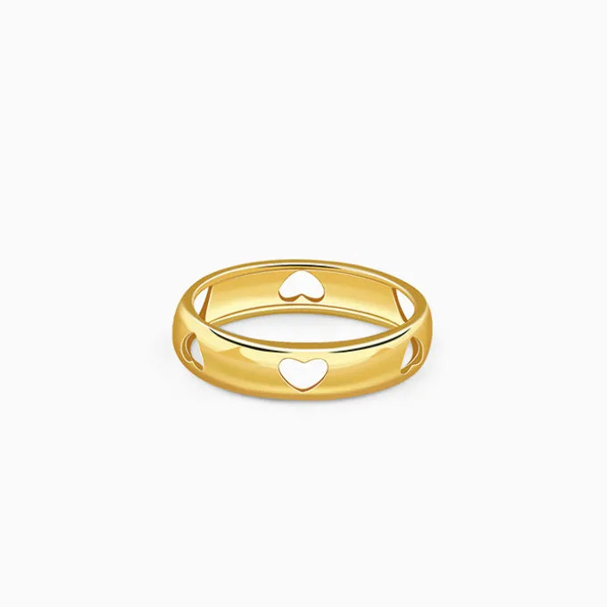Golden Heart Cutout Band Set Ring