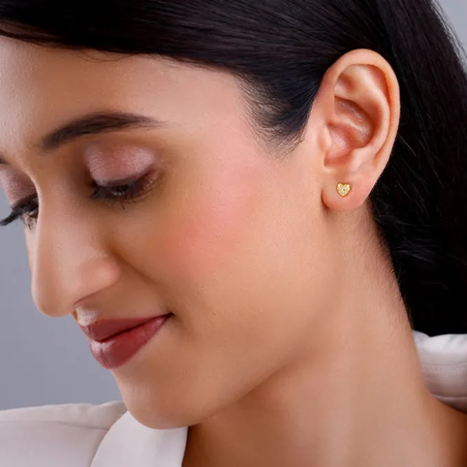 Golden Heart Stud Earrings