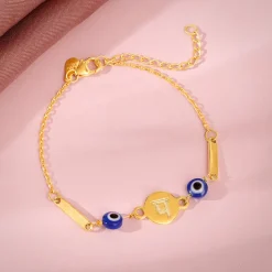 Golden Hindi Initial Evil Eye Bracelet