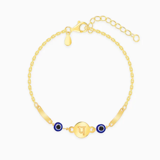 Golden Hindi Initial Evil Eye Bracelet