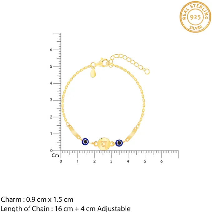 Golden Hindi Initial Evil Eye Bracelet