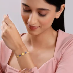 Golden Hindi Initial Evil Eye Bracelet