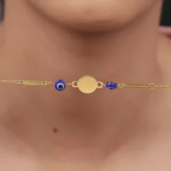 Golden Hindi Initial Evil Eye Bracelet