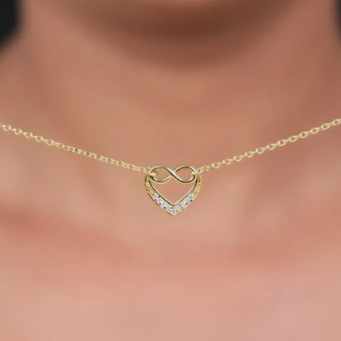 Golden Infinite Love in Heart Necklace