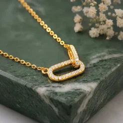 Golden Interlinked Paperclip Necklace