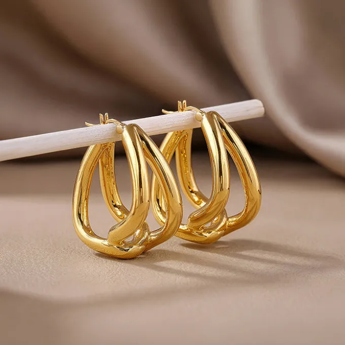 Golden Interlocked Hoop Earrings