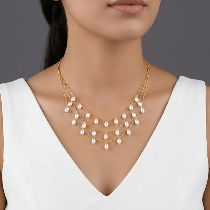 Golden Jacqeline Pearl Layered Necklace