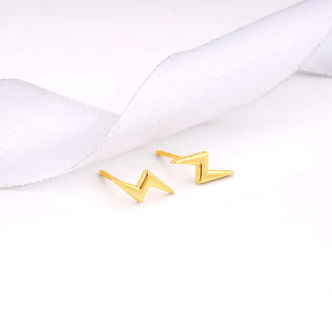 Golden Lightning Bolt Stud Earrings