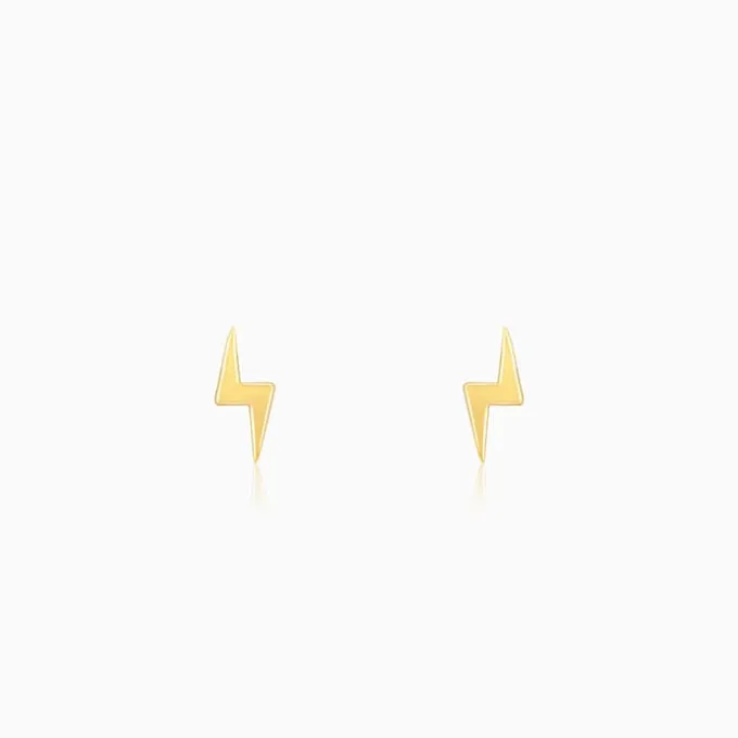 Golden Lightning Bolt Stud Earrings