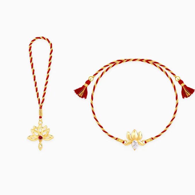 Golden Lotus Bhaiya Bhabhi Rakhi Combo (set of 2)