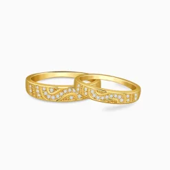 Golden Love in Wave Couple Rings