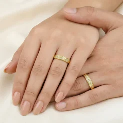Golden Love in Wave Couple Rings