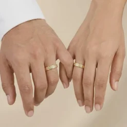 Golden Love in Wave Couple Rings
