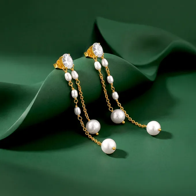 Golden Lovely Pearl Dangler Earrings
