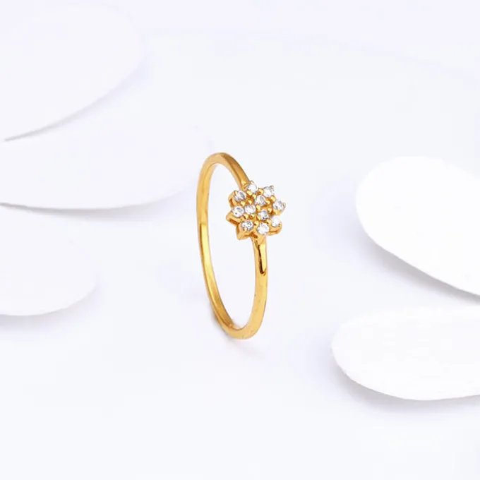 Golden Minimal Floral Ring