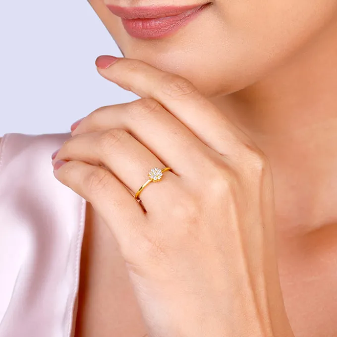 Golden Minimal Floral Ring