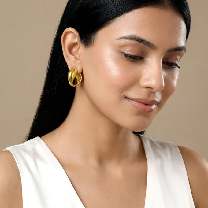 Golden Mod Dolphin Hoop Earrings