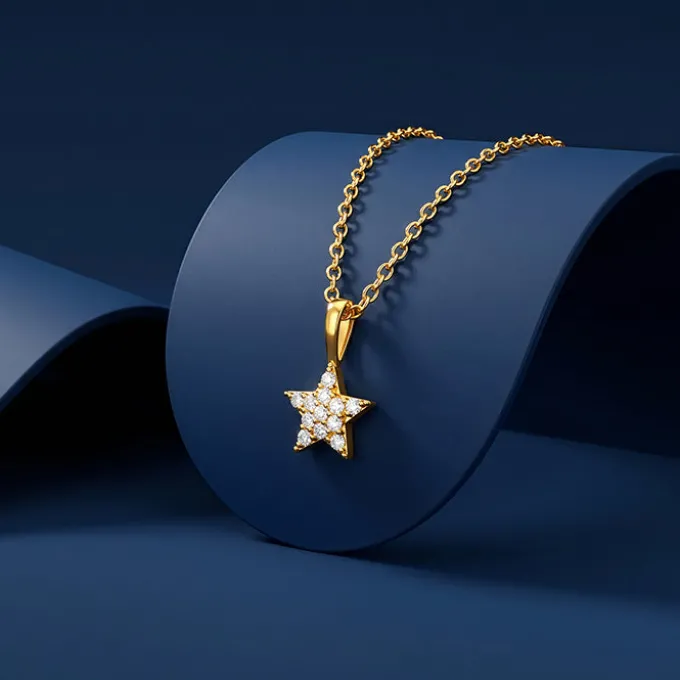 Golden Moonlight Star Pendant with Link Chain