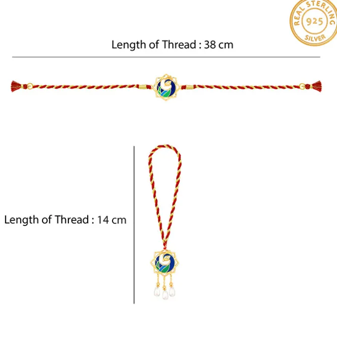 Golden Mor Bhaiya Bhabhi Rakhi Combo (Set of 2)