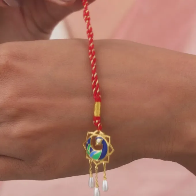 Golden Mor Bhaiya Bhabhi Rakhi Combo (Set of 2)