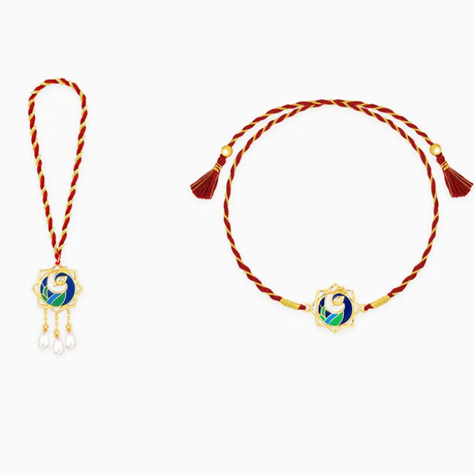 Golden Mor Bhaiya Bhabhi Rakhi Combo (Set of 2)