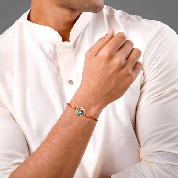 Golden Morbandhan Bhaiya Bhabhi Rakhi Combo (Set of 3)