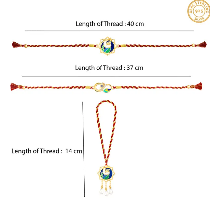 Golden Morbandhan Bhaiya Bhabhi Rakhi Combo (Set of 3)