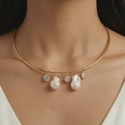 Golden Norma Baroque Pearl Cuff Necklace