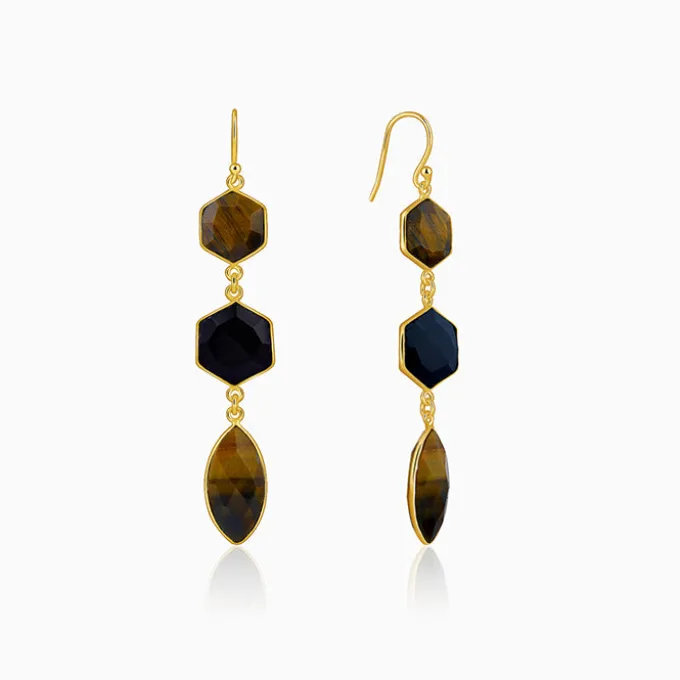 Golden Onyx Flame Dangler Earrings