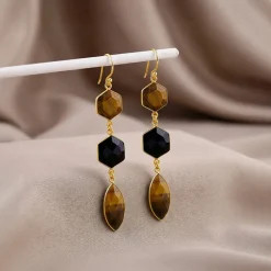 Golden Onyx Flame Dangler Earrings