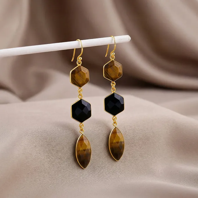 Golden Onyx Flame Dangler Earrings