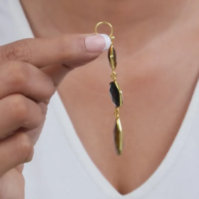 Golden Onyx Flame Dangler Earrings