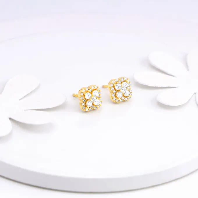 Golden Pansy Flower Earrings