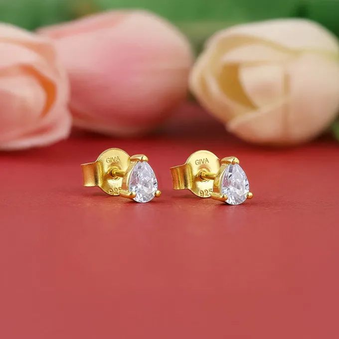 Golden Peardrop Stud Earrings