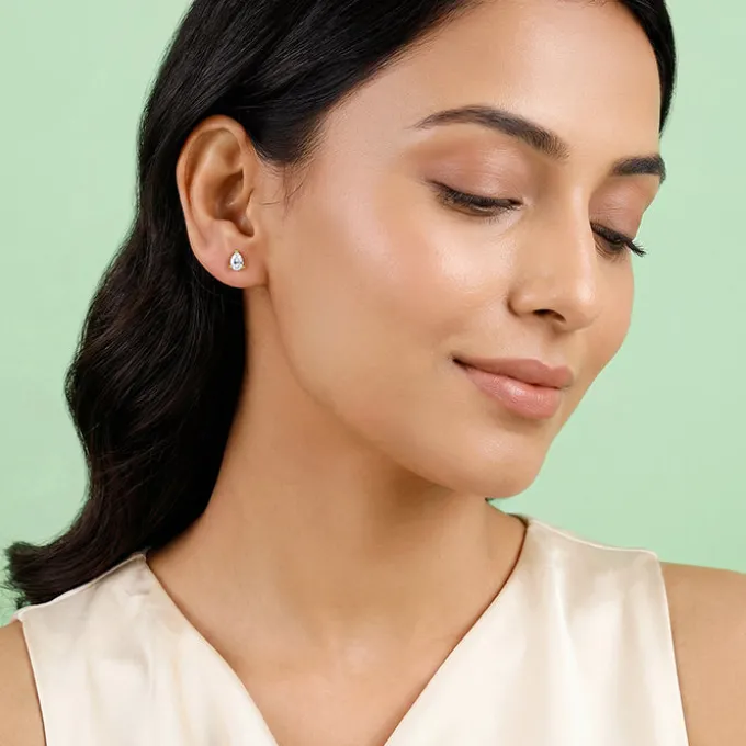 Golden Peardrop Stud Earrings