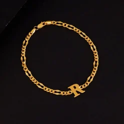Golden Personalised Alpha Initial Bracelet For Him