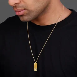 Golden Personalised Alpha Tag Initial Pendant For Him