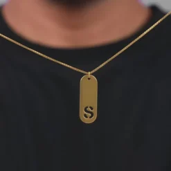 Golden Personalised Alpha Tag Initial Pendant For Him